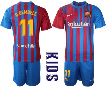 Youth 2021-2022 Club Barcelona home blue 11 Nike Soccer Jersey