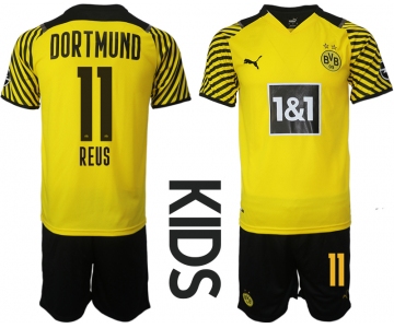 Youth 2021-2022 Club Borussia Dortmund home yellow 11 Soccer Jersey