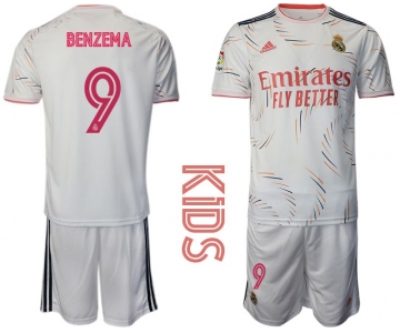 Youth 2021-2022 Club Real Madrid home white 9 Adidas Soccer Jersey