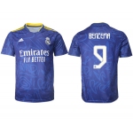 Men's Real Madrid #9 Karim Benzema 2021-22 Blue Away Soccer Jersey
