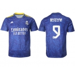 Men's Real Madrid #9 Karim Benzema 2021-22 Blue Away Soccer Jersey