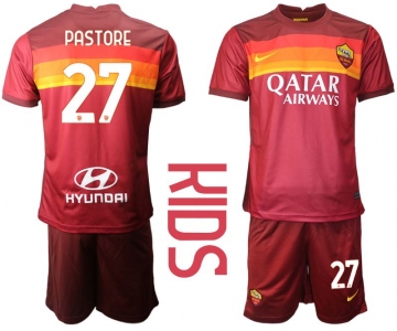 Youth 2020-2021 club AS Roma home 27 red Soccer Jerseys
