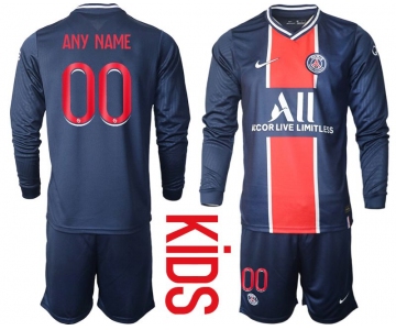 Youth 2020-2021 club Paris St German home long sleeve customized blue Soccer Jerseys