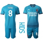 Youth 2020-2021 club AC milan away 8 blue Soccer Jerseys