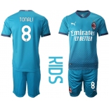 Youth 2020-2021 club AC milan away 8 blue Soccer Jerseys