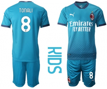 Youth 2020-2021 club AC milan away 8 blue Soccer Jerseys