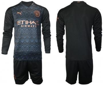 Men 2020-2021 club Manchester city home long sleeve black Soccer Jerseys
