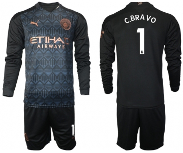 Men 2021 Manchester city home long sleeve 1 soccer jerseys
