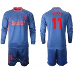 Men 2020-2021 club Atletico Madrid away long sleeves 11 blue Soccer Jerseys