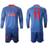 Men 2020-2021 club Atletico Madrid away long sleeves 11 blue Soccer Jerseys