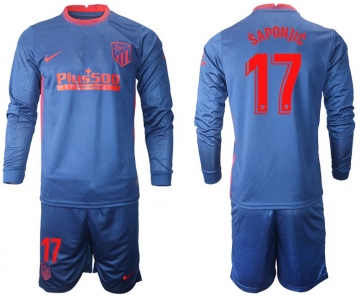 Men 2020-2021 club Atletico Madrid away long sleeves 17 blue Soccer Jerseys