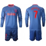 Men 2020-2021 club Atletico Madrid away long sleeves 7 blue Soccer Jerseys