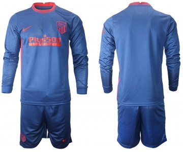 Men 2020-2021 club Atletico Madrid away long sleeves blue Soccer Jerseys
