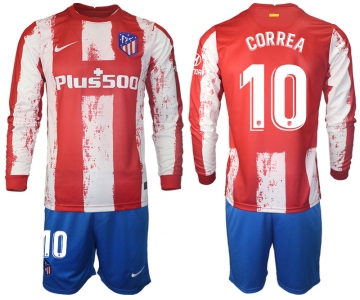 Men 2021-2022 Club Atletico Madrid home red Long Sleeve 10 Soccer Jersey