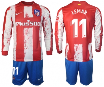 Men 2021-2022 Club Atletico Madrid home red Long Sleeve 11 Soccer Jersey