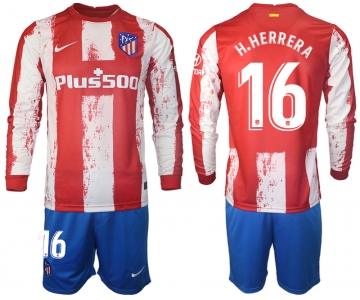 Men 2021-2022 Club Atletico Madrid home red Long Sleeve 16 Soccer Jersey