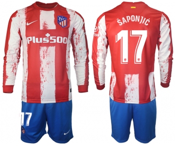 Men 2021-2022 Club Atletico Madrid home red Long Sleeve 17 Soccer Jersey