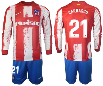 Men 2021-2022 Club Atletico Madrid home red Long Sleeve 21 Soccer Jersey