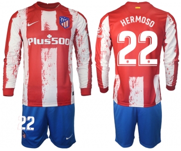 Men 2021-2022 Club Atletico Madrid home red Long Sleeve 22 Soccer Jersey
