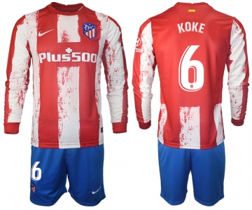 Men 2021-2022 Club Atletico Madrid home red Long Sleeve 6 Soccer Jersey
