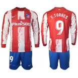Men 2021-2022 Club Atletico Madrid home red Long Sleeve 9 Soccer Jerseys