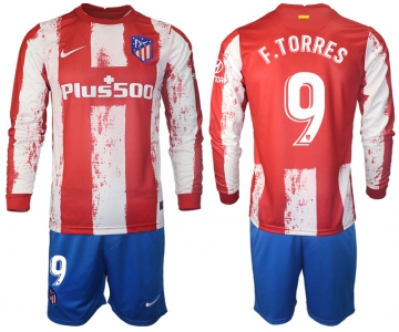 Men 2021-2022 Club Atletico Madrid home red Long Sleeve 9 Soccer Jerseys