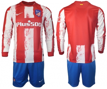 Men 2021-2022 Club Atletico Madrid home red Long Sleeve blank Soccer Jersey
