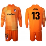 Men 2021-2022 Club Atletico Madrid orange red goalkeeper Long Sleeve 13 Soccer Jersey