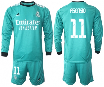 Men 2021-2022 Club Atletico Madrid second away blue Long Sleeve 11 Soccer Jersey