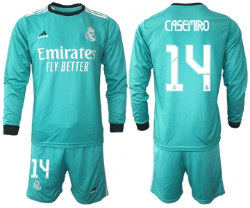 Men 2021-2022 Club Atletico Madrid second away blue Long Sleeve 14 Soccer Jersey