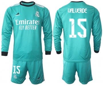 Men 2021-2022 Club Atletico Madrid second away blue Long Sleeve 15 Soccer Jersey