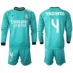 Men 2021-2022 Club Atletico Madrid second away blue Long Sleeve 4 Soccer Jersey