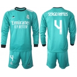 Men 2021-2022 Club Atletico Madrid second away blue Long Sleeve 4 Soccer Jersey