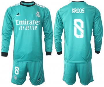 Men 2021-2022 Club Atletico Madrid second away blue Long Sleeve 8 Soccer Jersey