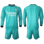 Men 2021-2022 Club Atletico Madrid second away blue Long Sleeve blank Soccer Jersey