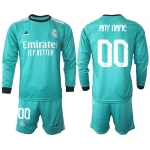 Men 2021-2022 Club Atletico Madrid second away blue Long Sleeve customized Soccer Jersey