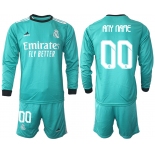 Men 2021-2022 Club Atletico Madrid second away blue Long Sleeve customized Soccer Jersey