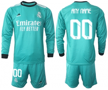 Men 2021-2022 Club Atletico Madrid second away blue Long Sleeve customized Soccer Jersey