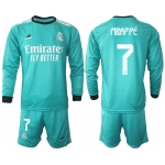 Men's 2021-2022 Club Atletico Madrid second away blue Long Sleeve 7 Soccer Jersey
