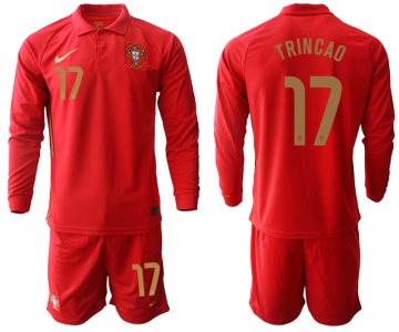 Men 2021 European Cup Portugal home red Long sleeve 17 Soccer Jersey