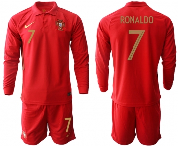 Men 2021 European Cup Portugal home red Long sleeve 7 Soccer Jersey2