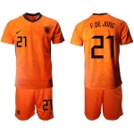 Men 2020-2021 European Cup Netherlands home orange 21 Nike Soccer Jersey