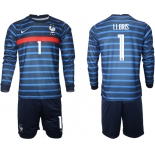 Men 2021 European Cup France home blue Long sleeve 1 Soccer Jersey