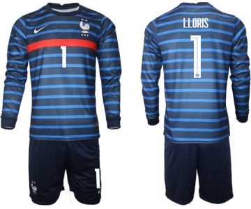 Men 2021 European Cup France home blue Long sleeve 1 Soccer Jersey