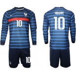 Men 2021 European Cup France home blue Long sleeve 10 Soccer Jersey