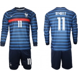 Men 2021 European Cup France home blue Long sleeve 11 Soccer Jersey1
