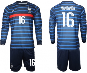 Men 2021 European Cup France home blue Long sleeve 16 Soccer Jersey
