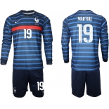 Men 2021 European Cup France home blue Long sleeve 19 Soccer Jersey