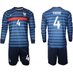 Men 2021 European Cup France home blue Long sleeve 4 Soccer Jersey