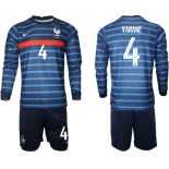 Men 2021 European Cup France home blue Long sleeve 4 Soccer Jersey